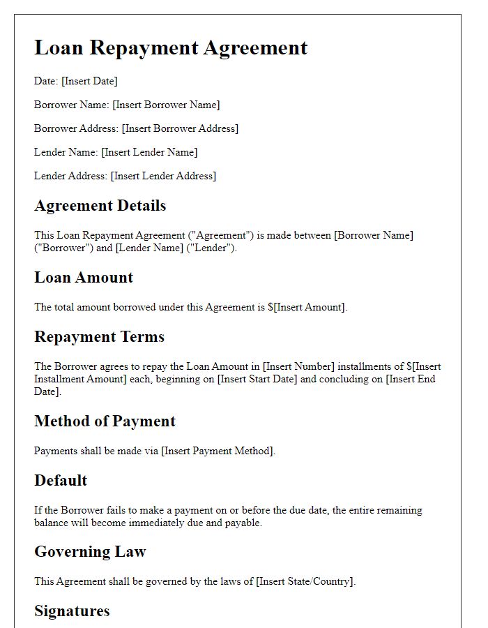 Letter template of loan repayment agreement for unsecured loans.