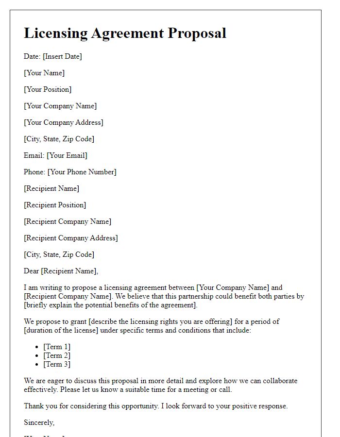 Letter template of Licensing Agreement Proposal