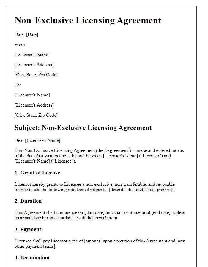 Letter template of Non-Exclusive Licensing Agreement