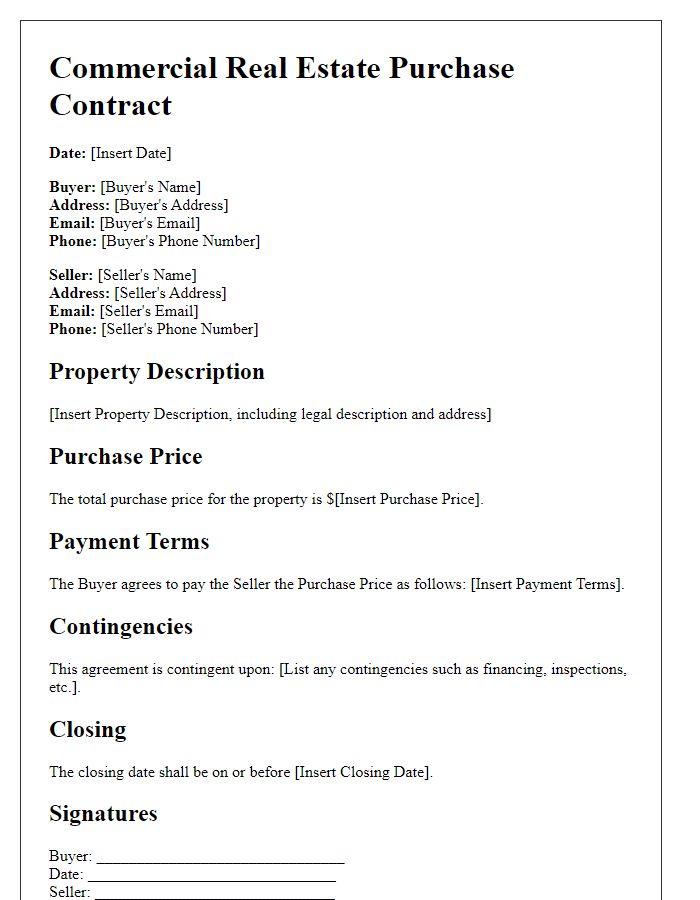 Letter template of commercial real estate purchase contract