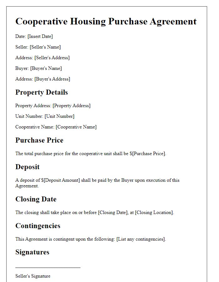 Letter template of cooperative housing purchase agreement