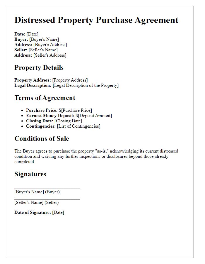 Letter template of distressed property purchase agreement