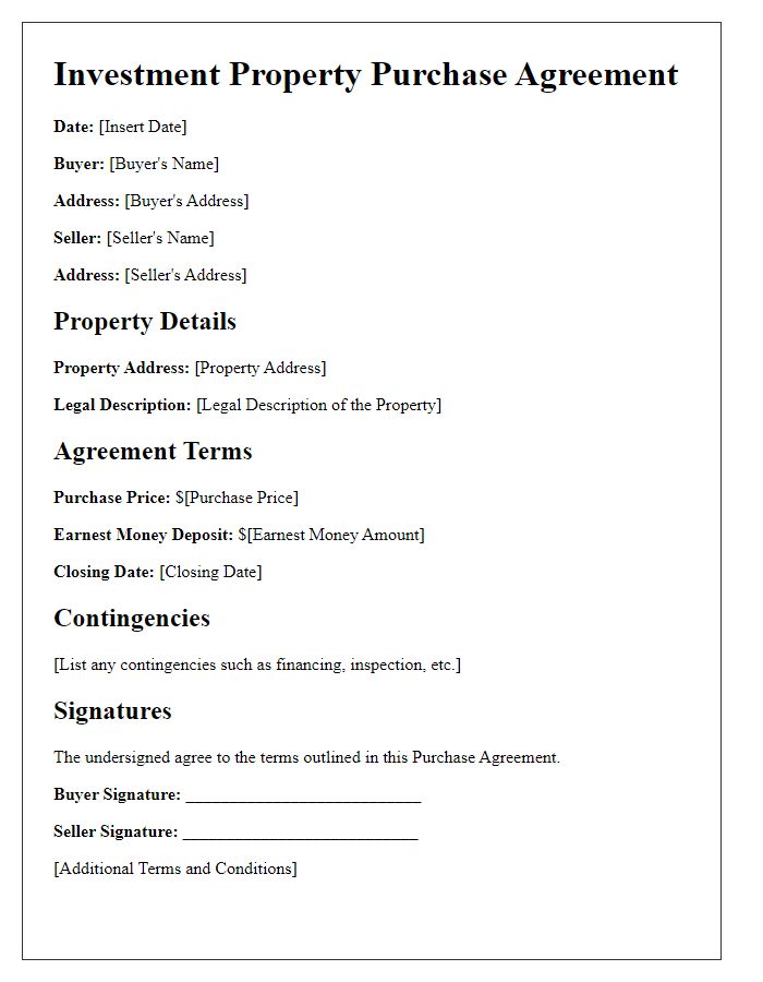 Letter template of investment property purchase agreement