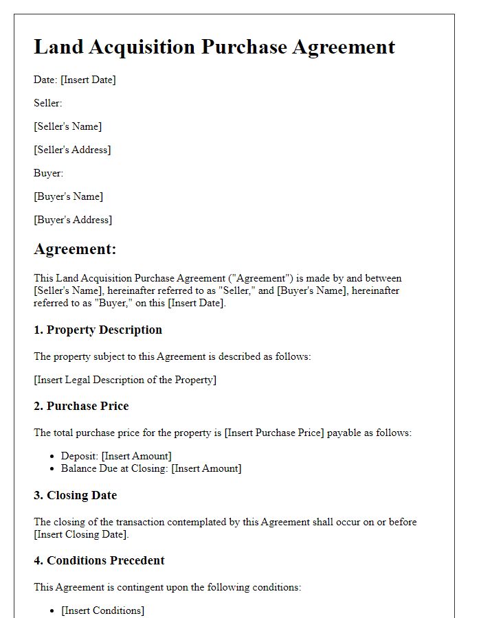 Letter template of land acquisition purchase agreement