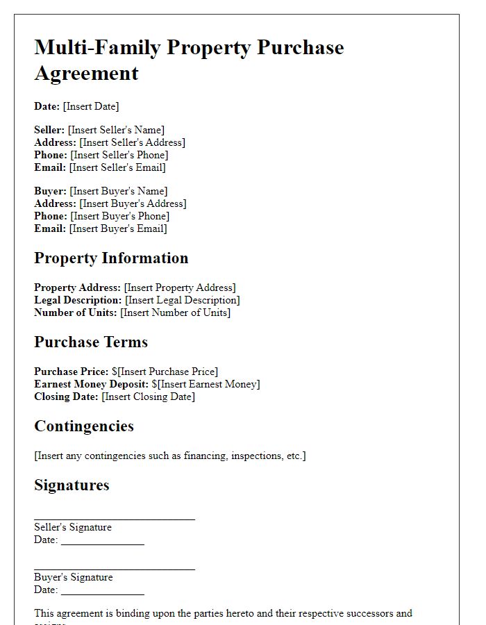 Letter template of multi-family property purchase agreement