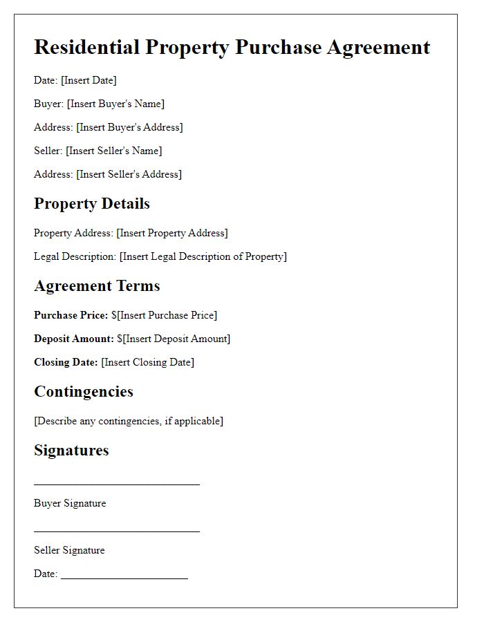 Letter template of residential property purchase agreement