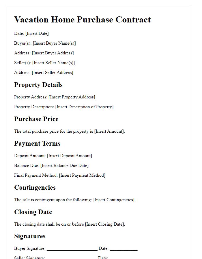 Letter template of vacation home purchase contract