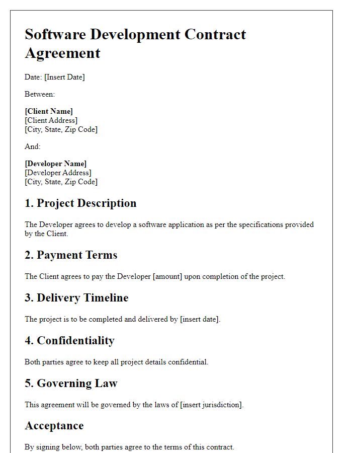 Letter template of software development contract agreement