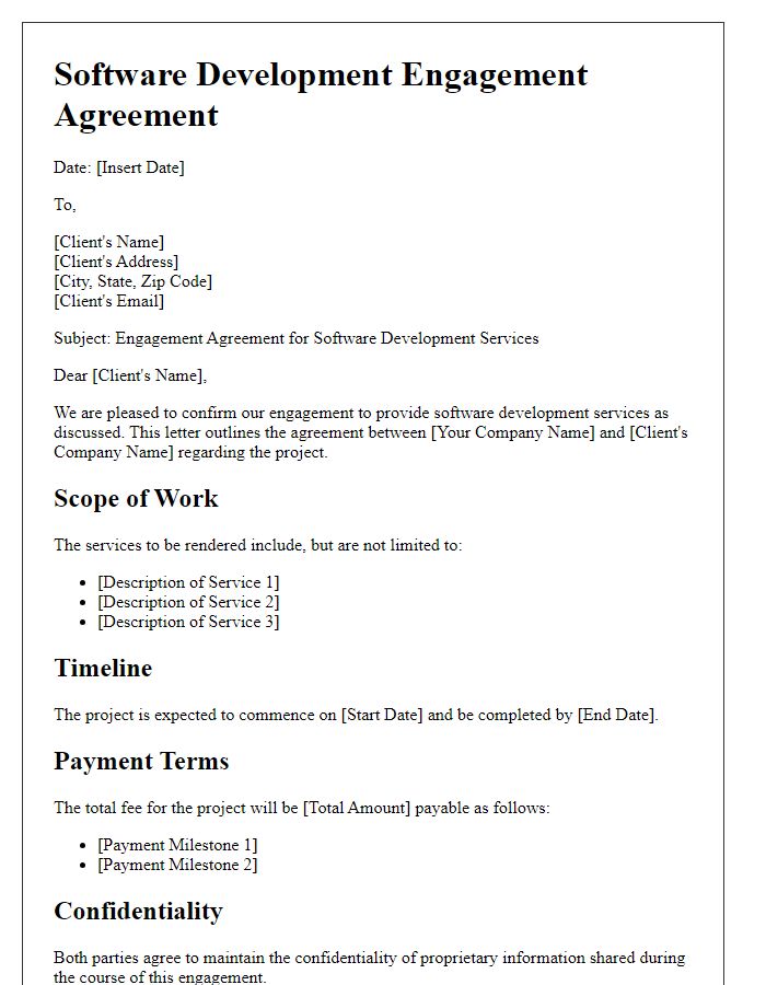 Letter template of software development engagement agreement