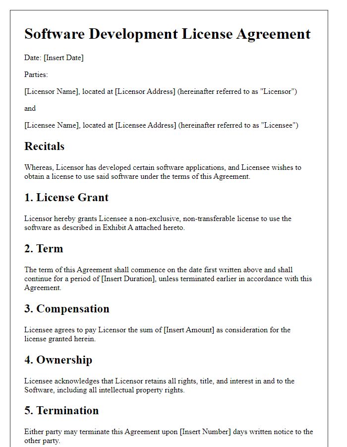 Letter template of software development license agreement