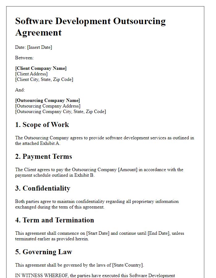 Letter template of software development outsourcing agreement