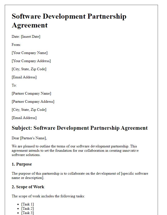 Letter template of software development partnership agreement