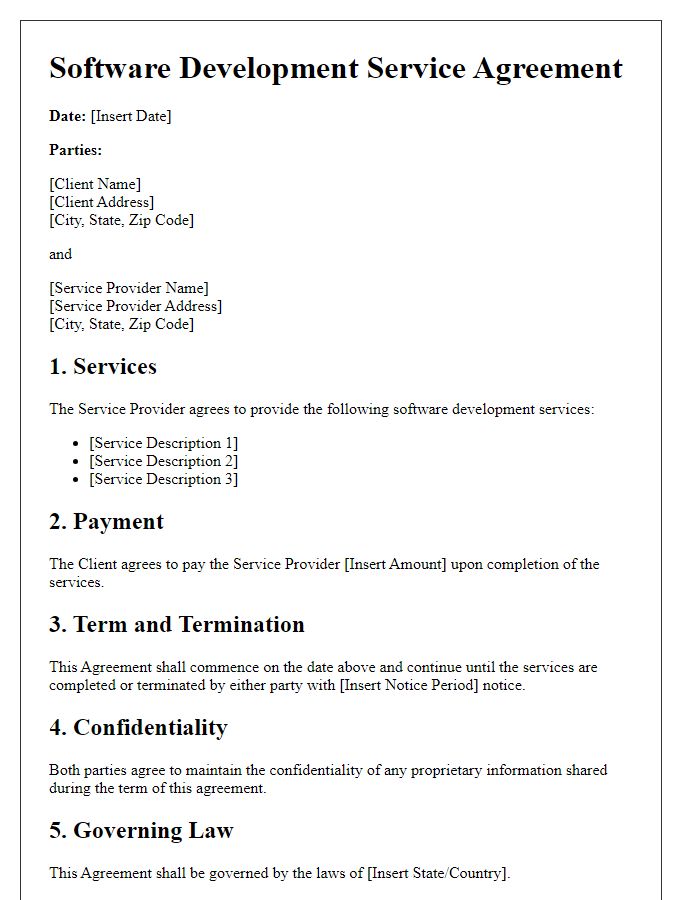 Letter template of software development service agreement