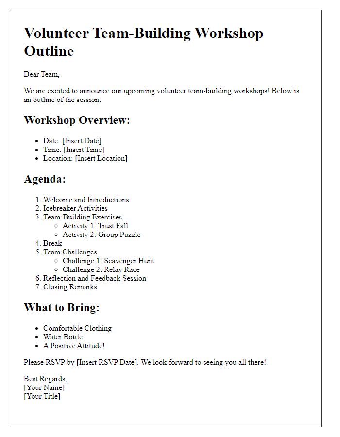 Letter template of outline for upcoming volunteer team-building workshops