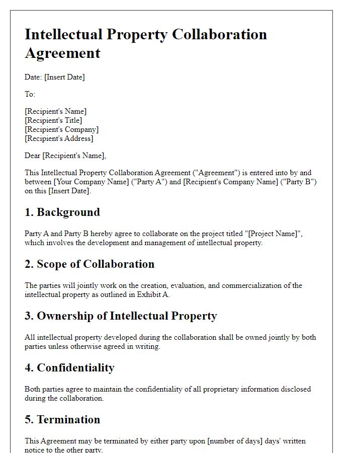 Letter template of Intellectual Property Collaboration Agreement