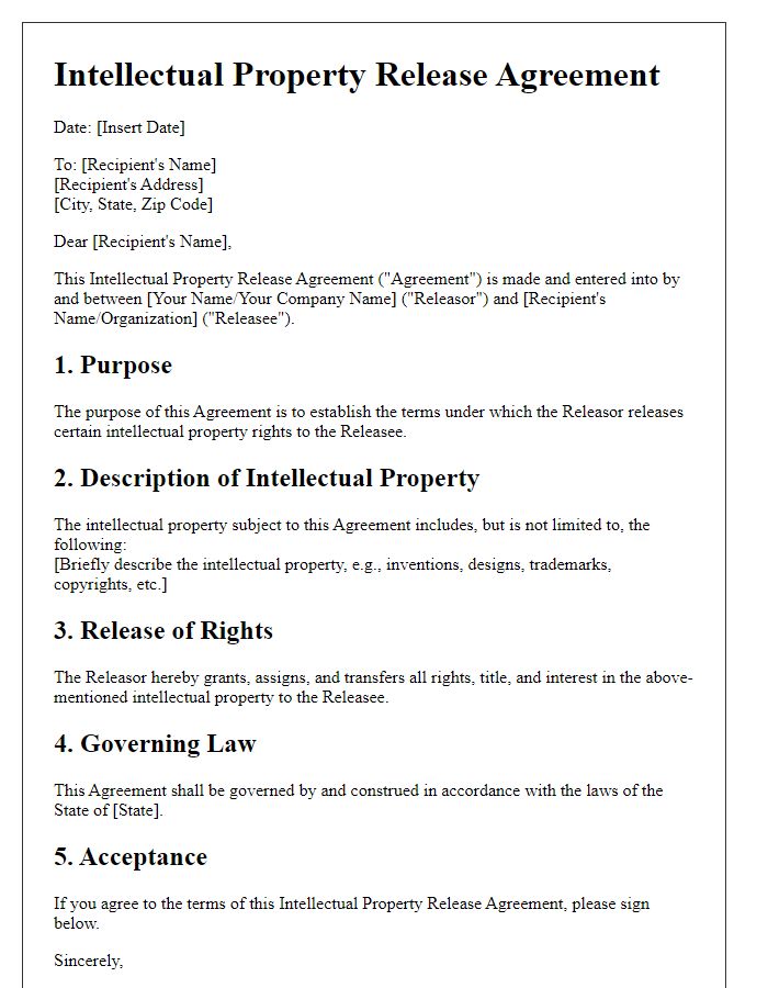 Letter template of Intellectual Property Release Agreement