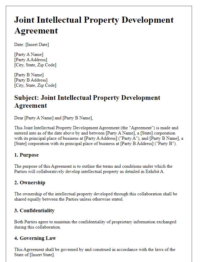 Letter template of Joint Intellectual Property Development Agreement