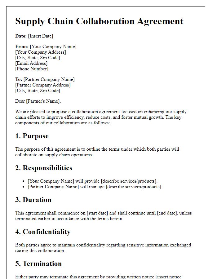 Letter template of supply chain collaboration agreement