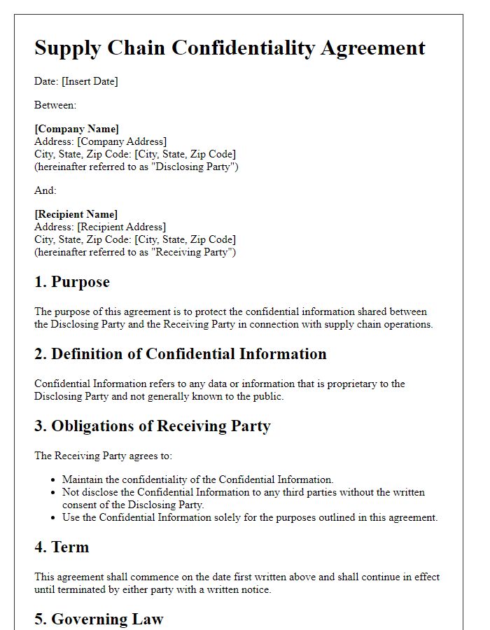 Letter template of supply chain confidentiality agreement