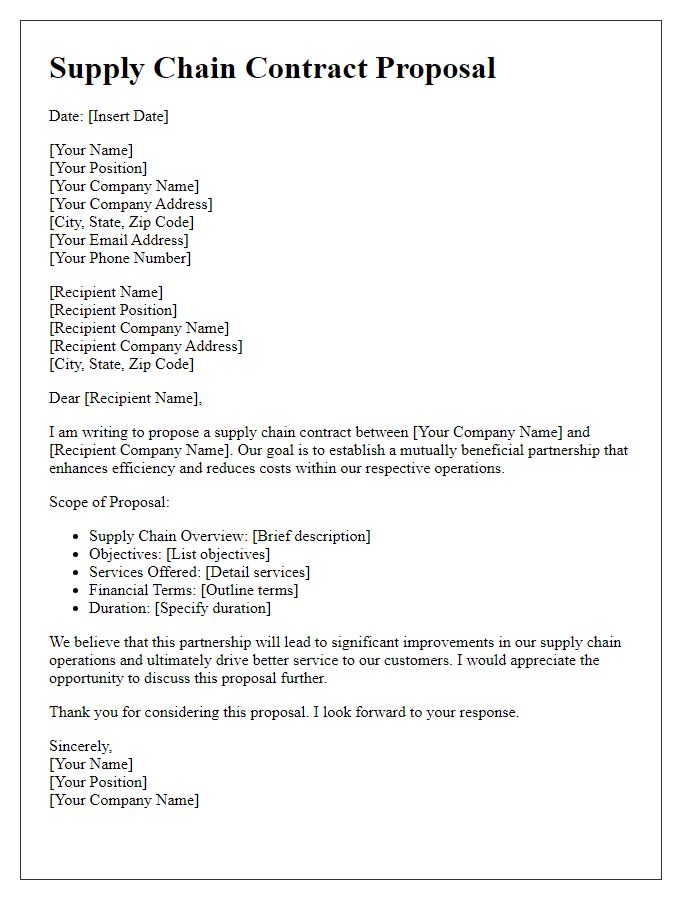 Letter template of supply chain contract proposal