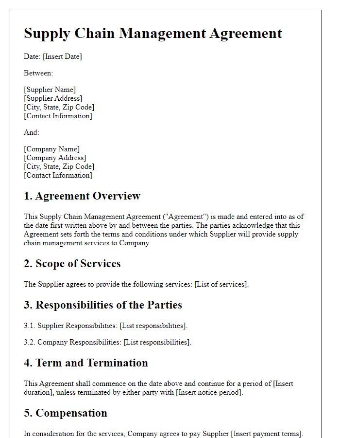 Letter template of supply chain management agreement