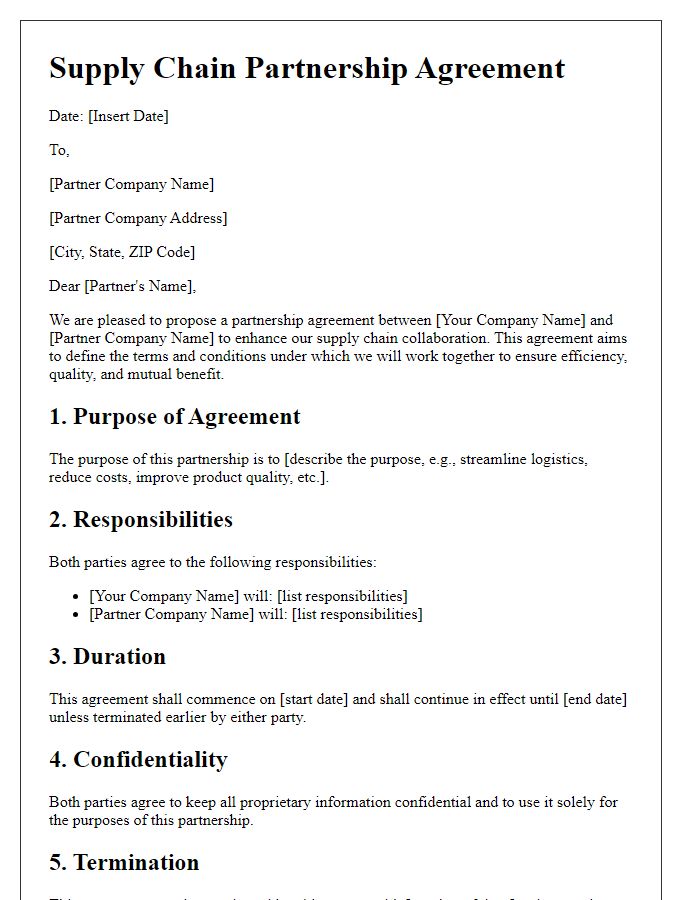 Letter template of supply chain partnership agreement