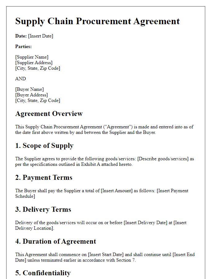 Letter template of supply chain procurement agreement