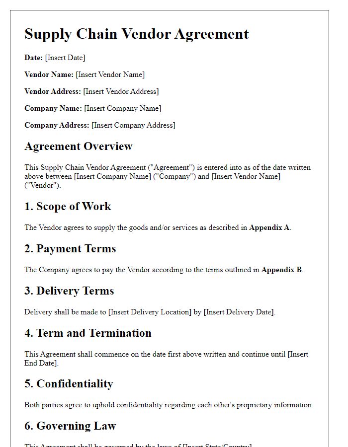 Letter template of supply chain vendor agreement