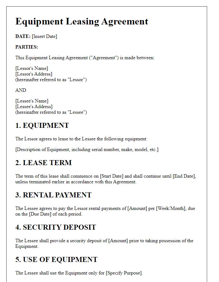 Letter template of equipment leasing agreement for construction machinery