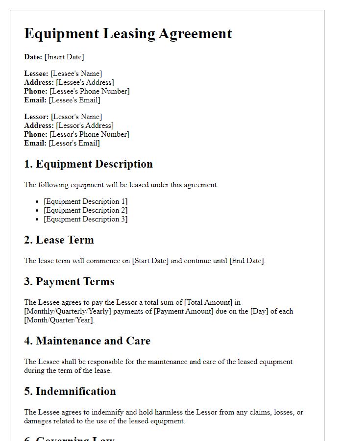 Letter template of equipment leasing agreement for office equipment