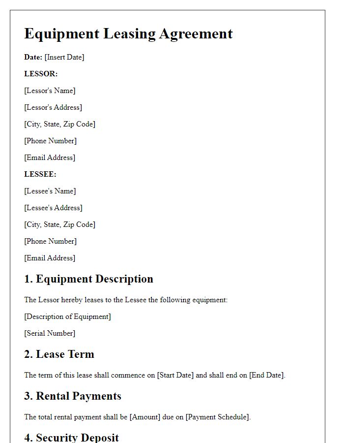 Letter template of equipment leasing agreement for small businesses