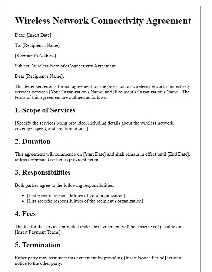 Letter template of Wireless Network Connectivity Agreement