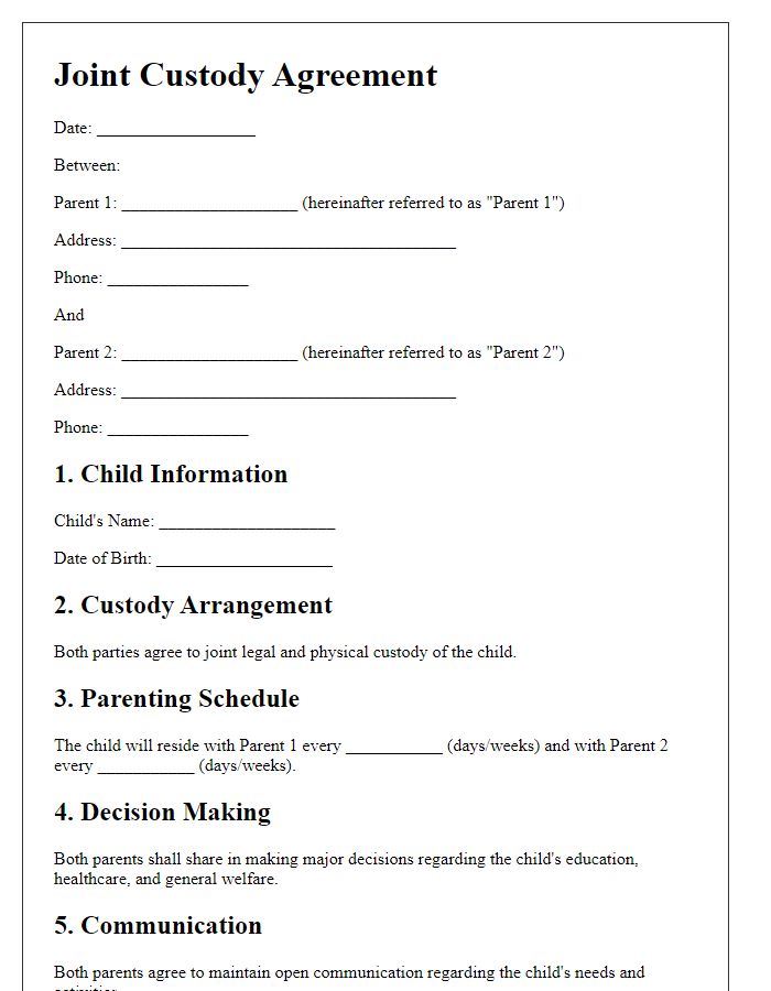 Letter template of joint custody agreement for co-parents