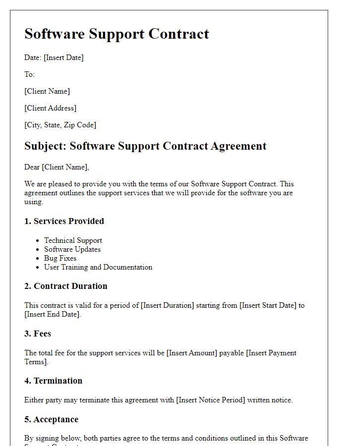 Letter template of Software Support Contract