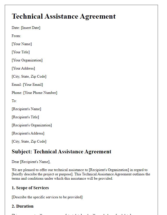 Letter template of Technical Assistance Agreement