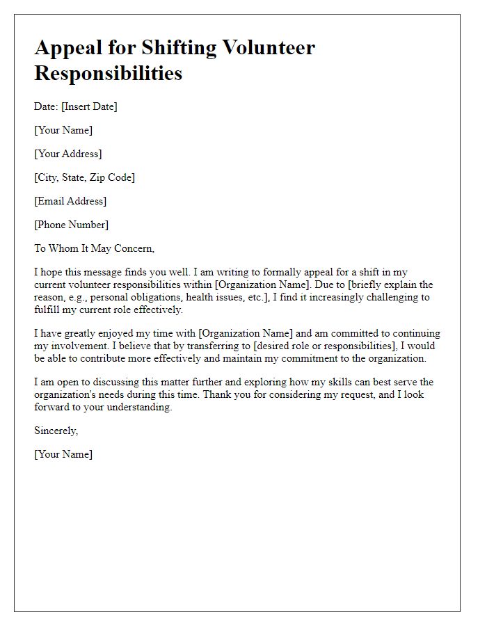 Letter template of appeal for shifting volunteer responsibilities