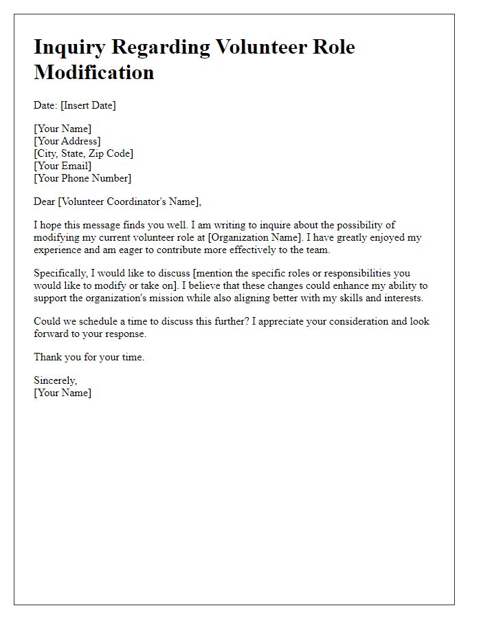 Letter template of inquiry regarding volunteer role modification