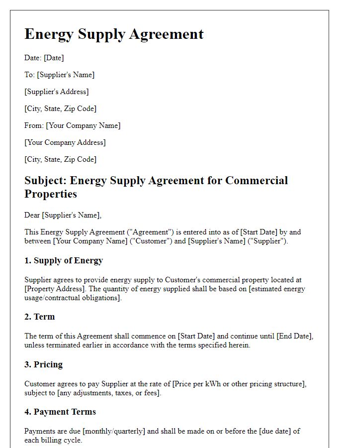 Letter template of Energy Supply Agreement for Commercial Properties