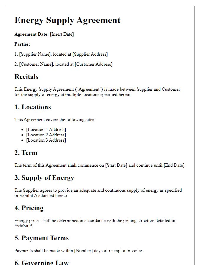 Letter template of Energy Supply Agreement for Multiple Locations