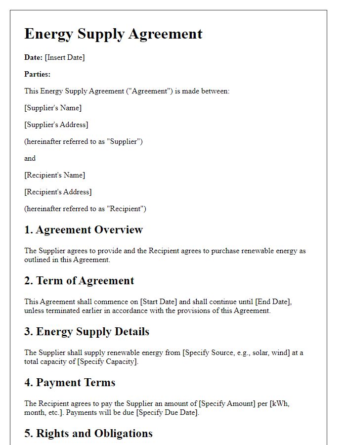 Letter template of Energy Supply Agreement for Renewable Energy Sources