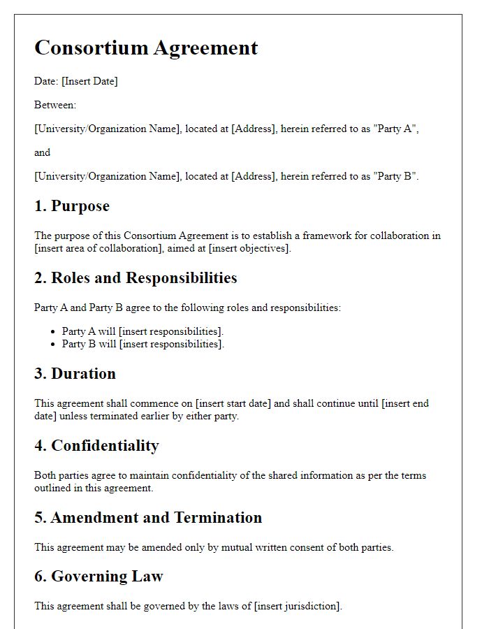 Letter template of consortium agreement for academic collaboration