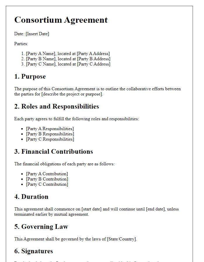 Letter template of consortium agreement for business partnership