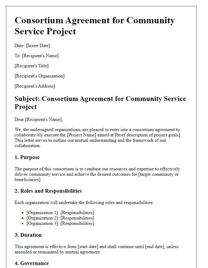 Letter template of consortium agreement for community service project