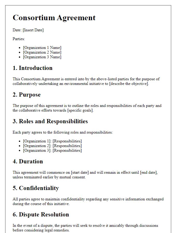 Letter template of consortium agreement for environmental initiative