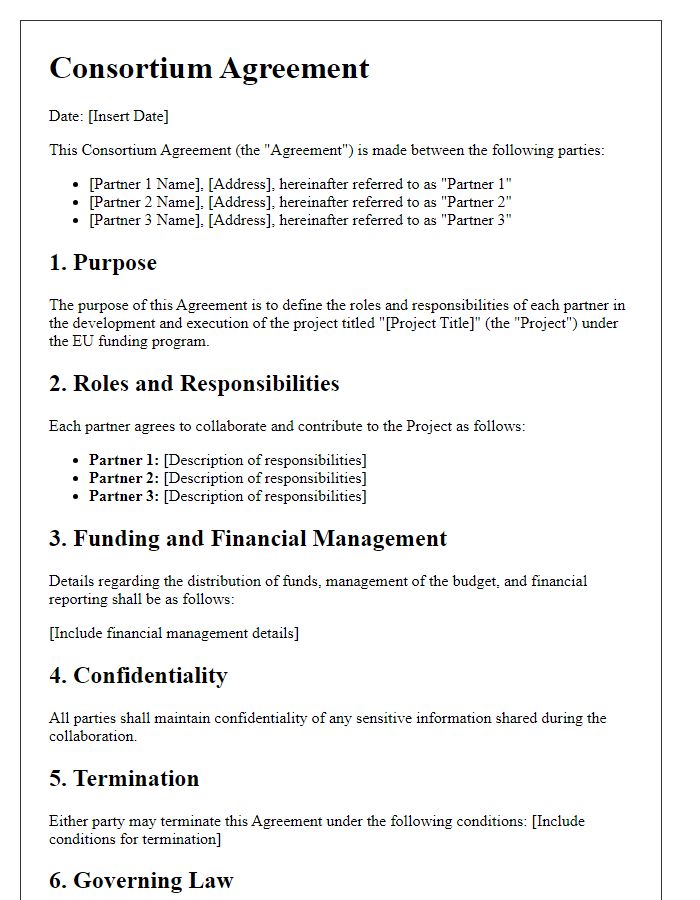 Letter template of consortium agreement for EU funding application