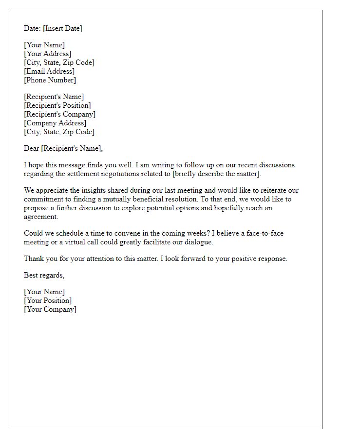 Letter template of settlement negotiation follow-up.