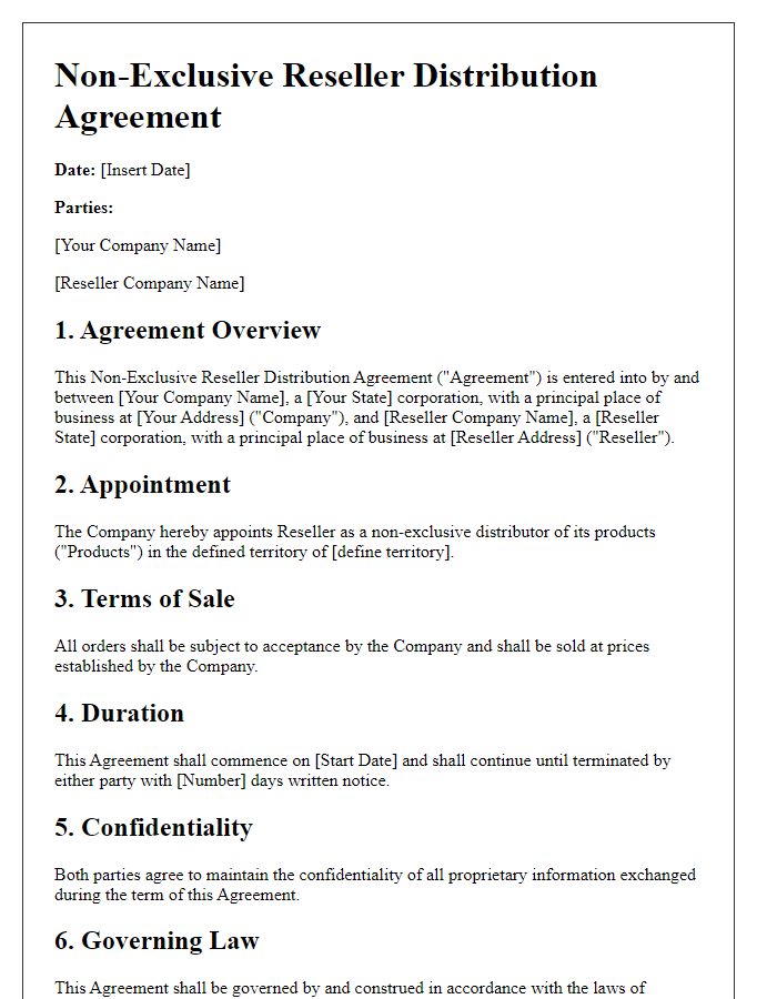 Letter template of Non-Exclusive Reseller Distribution Agreement