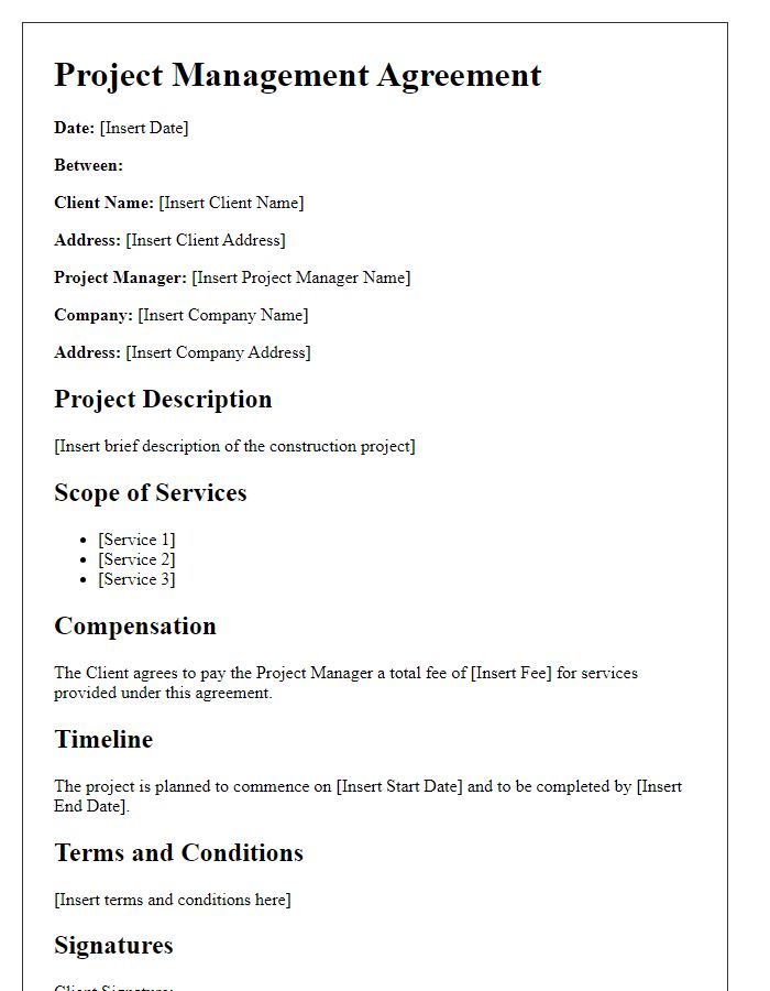 Letter template of project management agreement for construction projects.