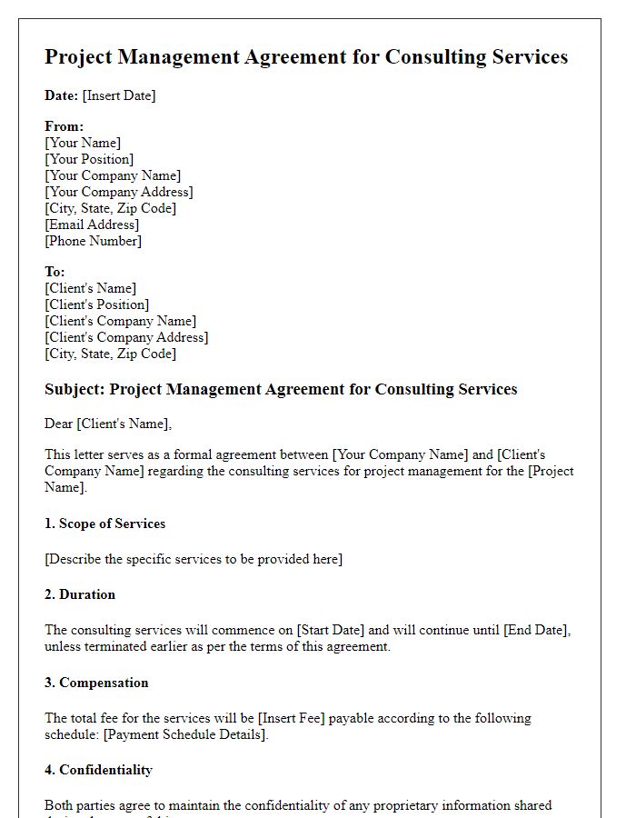 Letter template of project management agreement for consulting services.