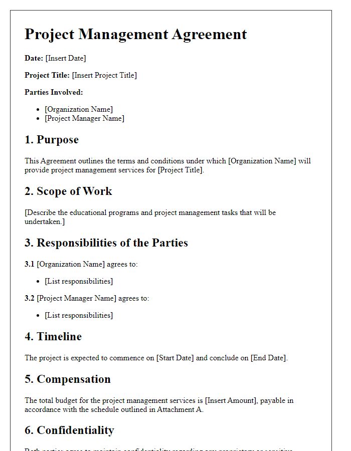 Letter template of project management agreement for educational programs.